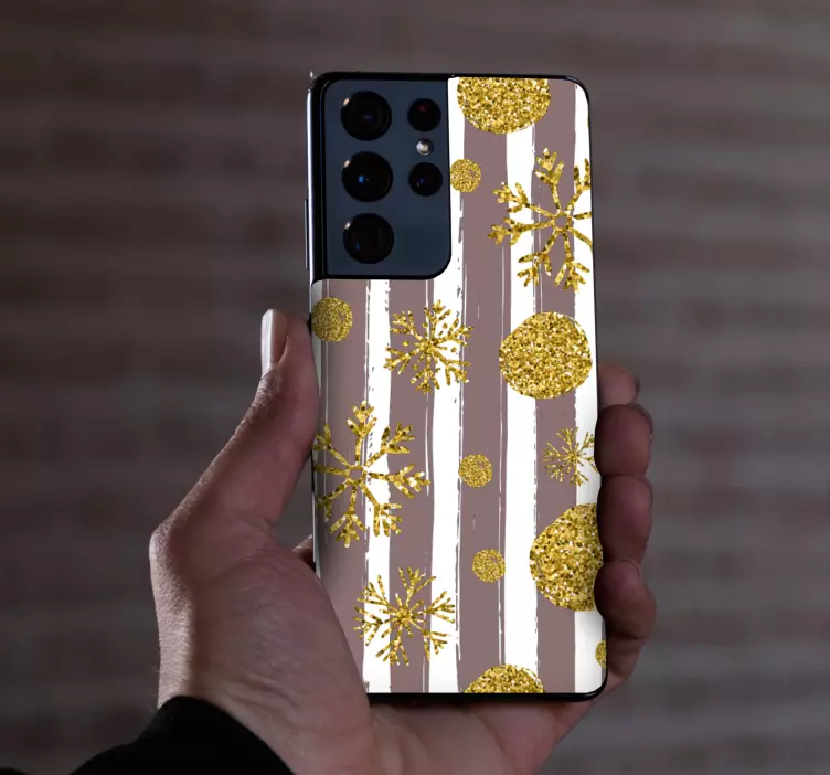 Autocolantes de Natal Padrão listrado com círculos dourados e flo - TenStickers