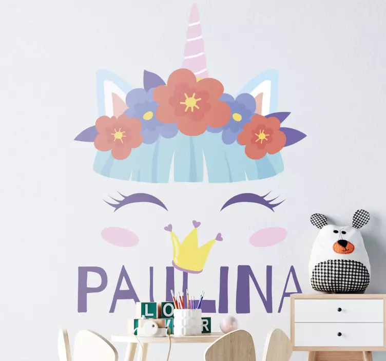 Autocolante personalizável Unicórnio com flor - TenStickers