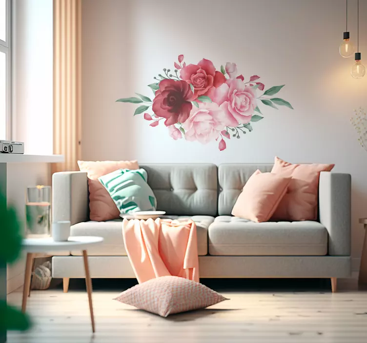 Adesivo decorativo flores Efeito aquarela rosas vermelhas e rosa - TenStickers