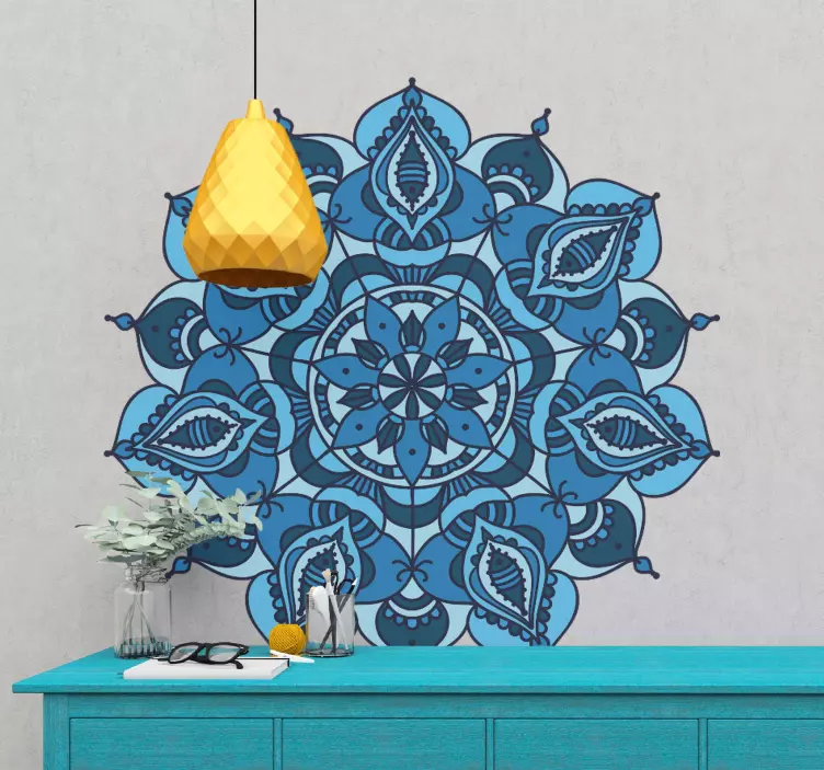 Adesivo decorativo flores Mandala de lótus azul - TenStickers