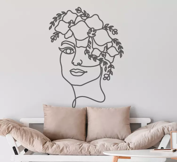 Adesivo decorativo flores Silhueta minimalista linda mulher flora - TenStickers