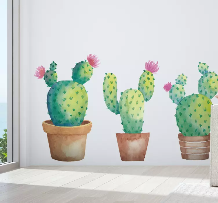 Adesivo decorativo flores Três cactos aquarela - TenStickers