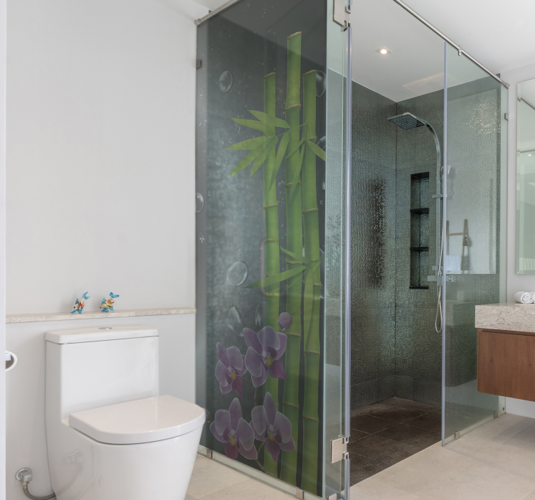 Vinil para chuveiro Canas de bambu e flor - TenStickers