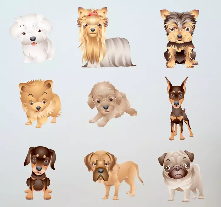 Coleção de autocolantes de adoráveis cachorrinhos - TenStickers