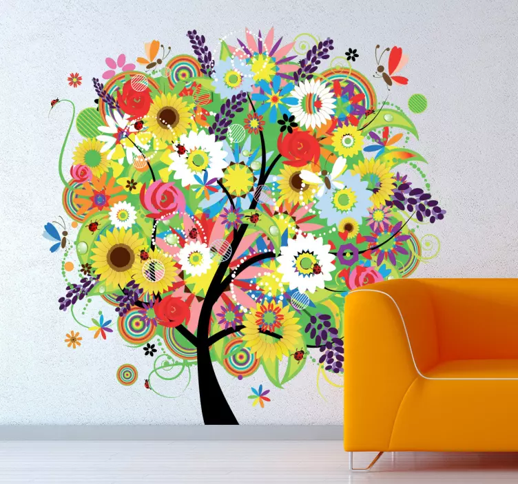 Mural de parede árvore e flores de verão - TenStickers