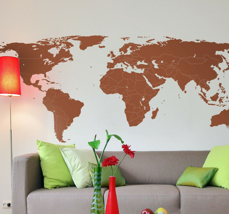 Mural de parede mapa mundo com fronteiras - TenStickers