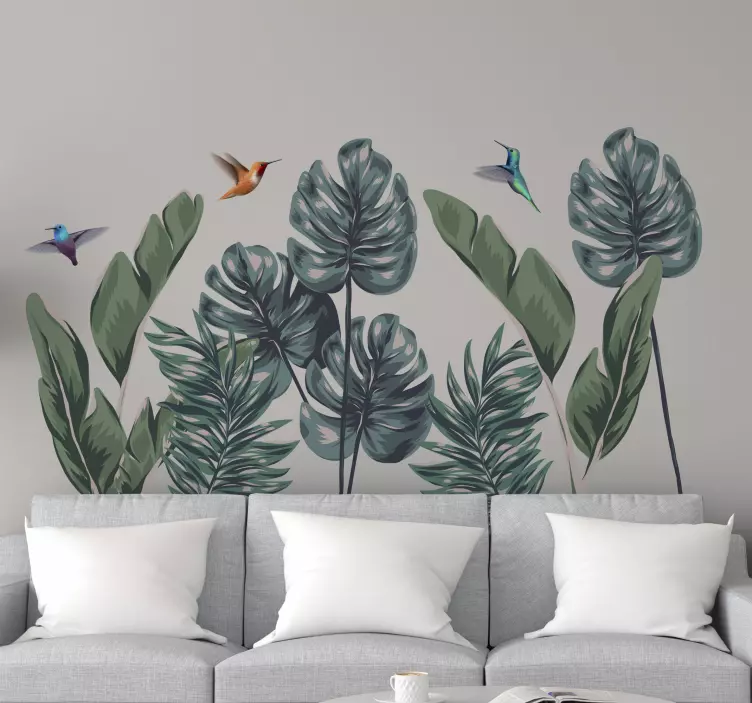 Plantas Autocolantes Folhas tropicais com passarinhos - TenStickers