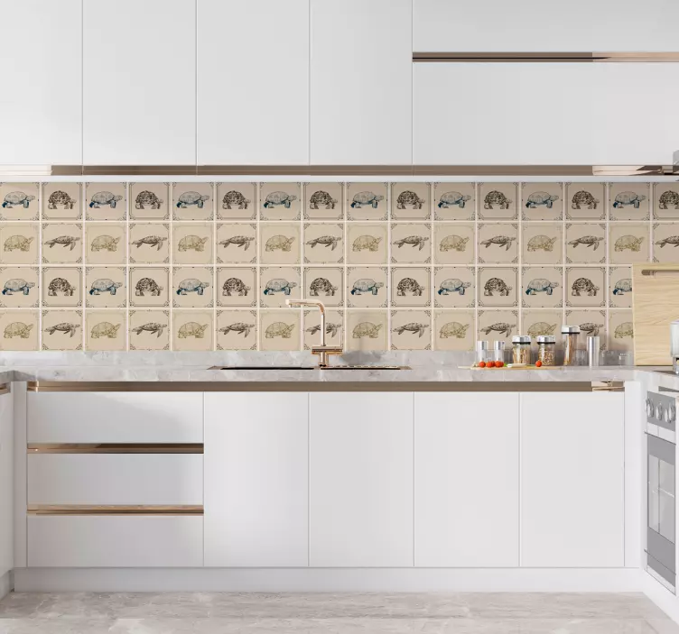 Azulejos de fundo bege de tartarugas azulejo autocolante - TenStickers