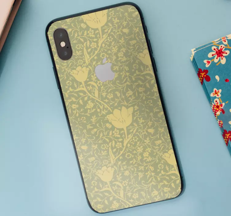 Autocolante de iphone floral com sublte verde e dourado - TenStickers