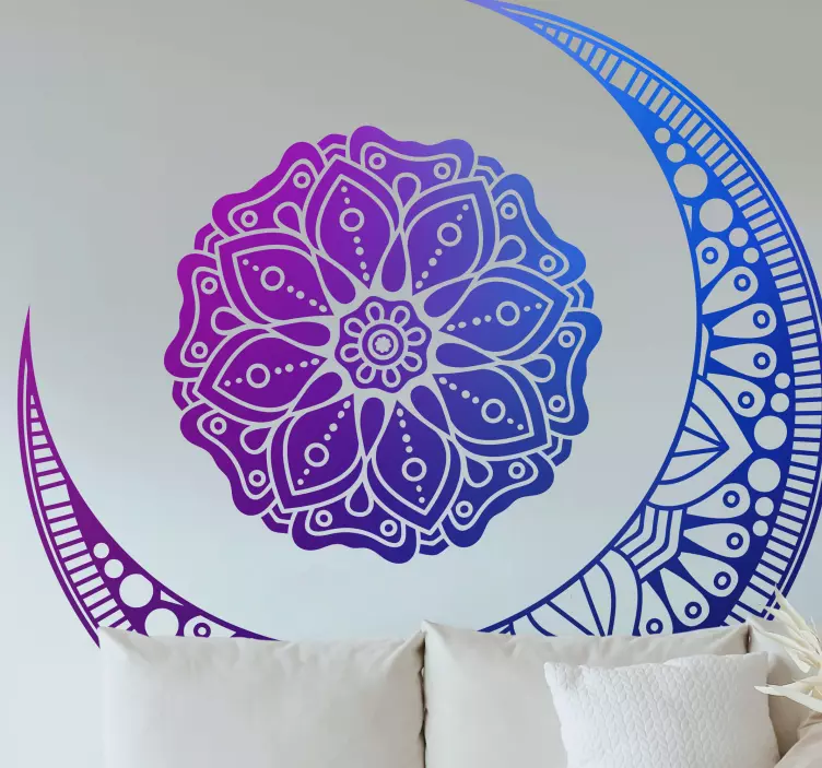 Autocolantes com padrões florais Mandala azul e roxa com lua - TenStickers