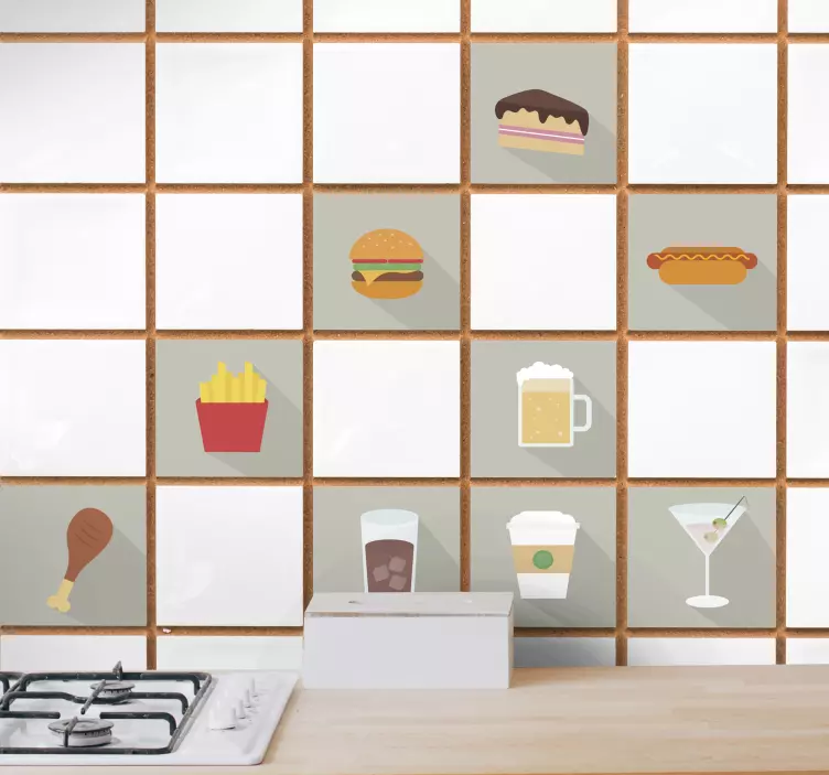 Vinil decorativo azulejos cozinha fast food - TenStickers