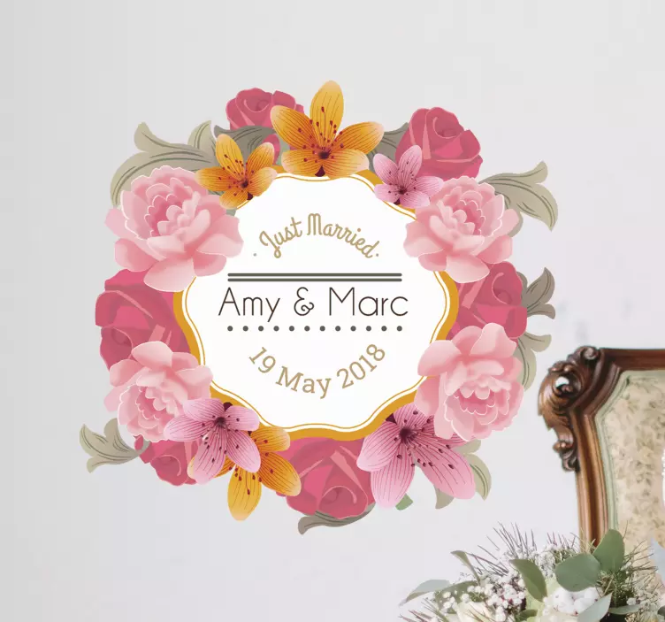 Vinil decorativo casamento floral personalizável - TenStickers