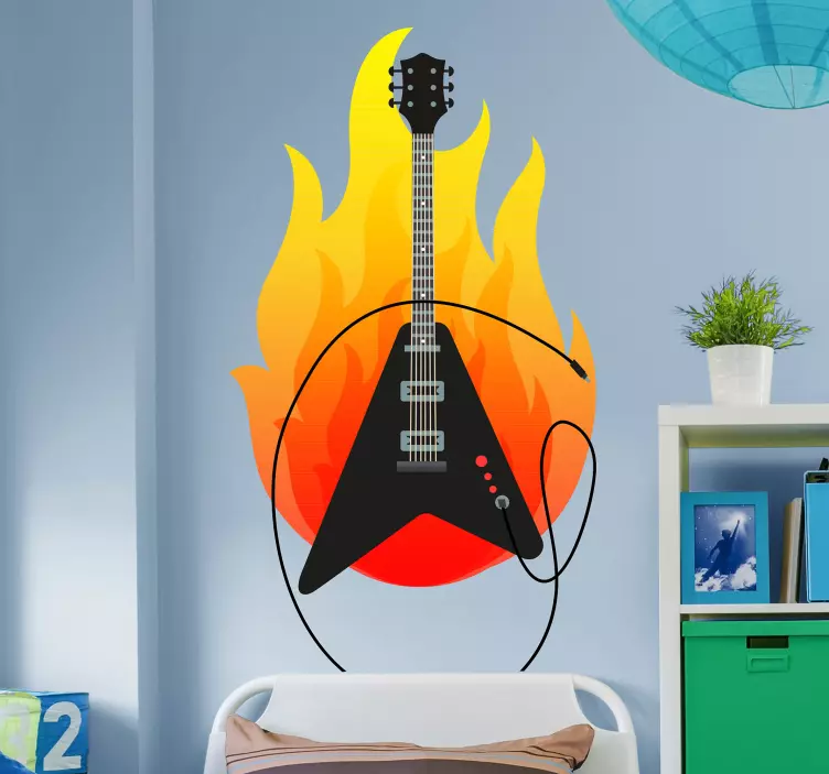 Vinil decorativo da guitarra Heavy Metal fogo - TenStickers