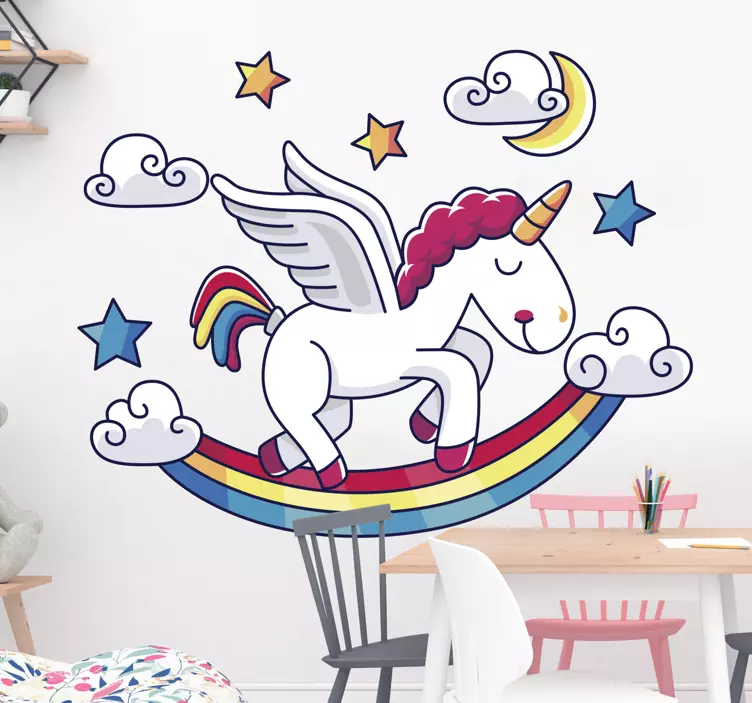 Autocolante decorativo de fantasia arco-íris e unicórnio - TenStickers