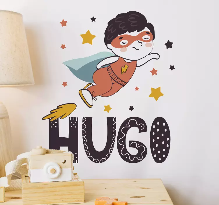 Autocolante infantil de super-herói com nome - TenStickers