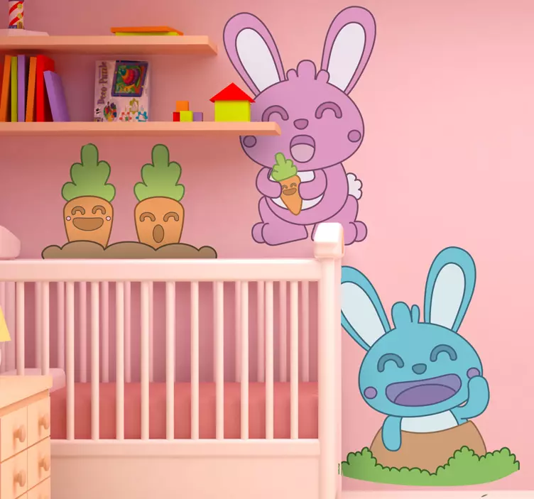 Vinil decorativo infantil coelhos e cenouras - TenStickers
