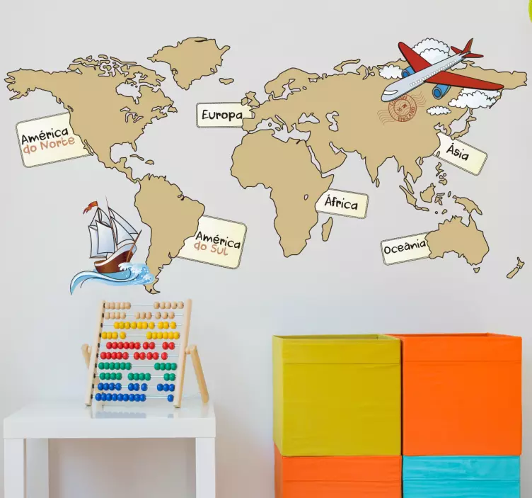 Vinil decorativo infantil mapa mundo continentes - TenStickers