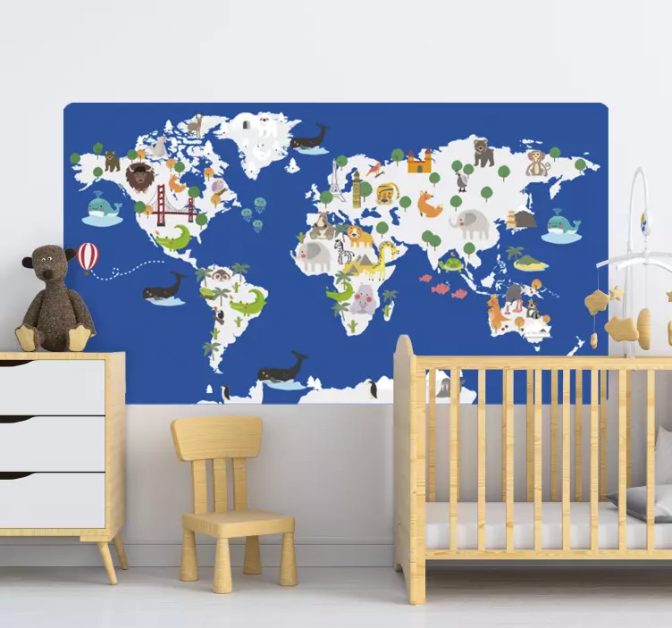 Autocolante decorativo mapa mundo floral azul - TenStickers