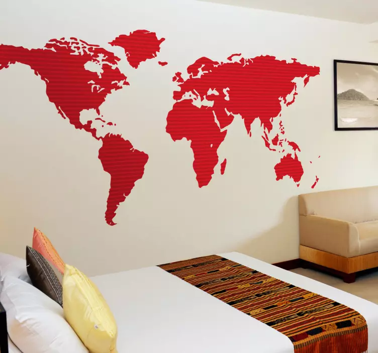 Vinil decorativo mapa mundo vermelho com linhas - TenStickers