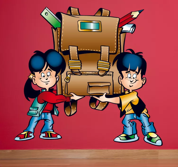 Vinil decorativo meninos agarrando uma mochila - TenStickers