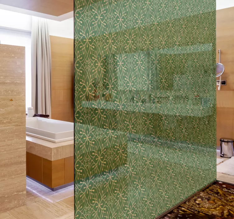 Autocolantes para chuveiro Elegante padrão verde e dourado - TenStickers