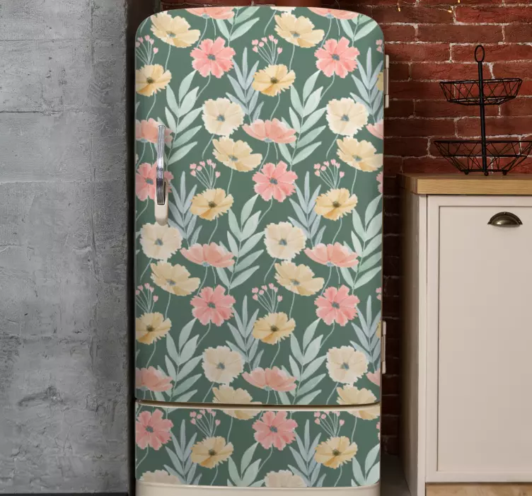 Autocolante para frigorífico Aquarela padrão floral original - TenStickers