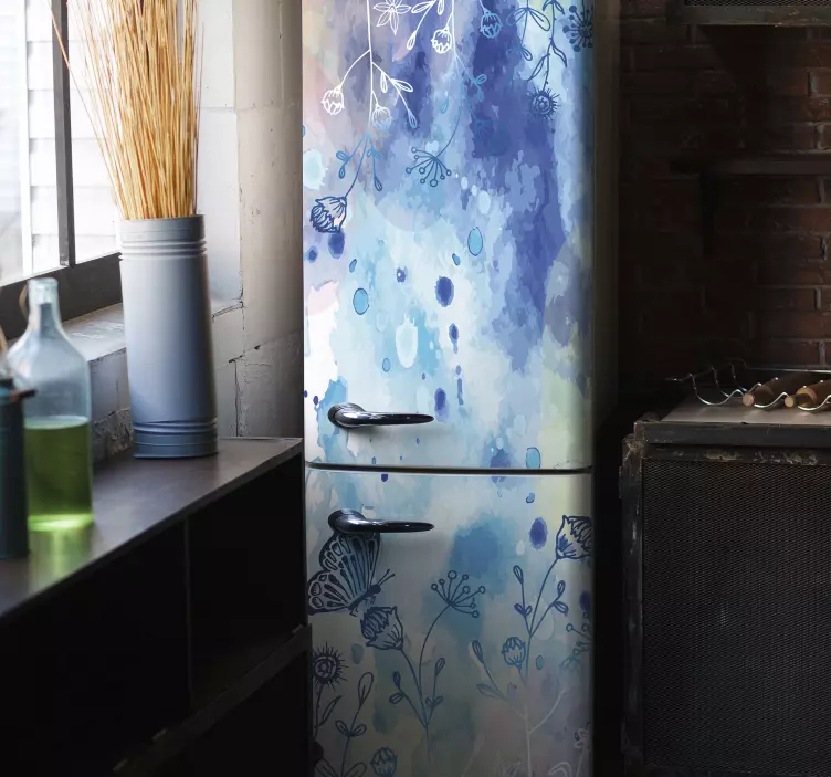 Autocolante para frigorífico Desenho floral e borboletas - TenStickers