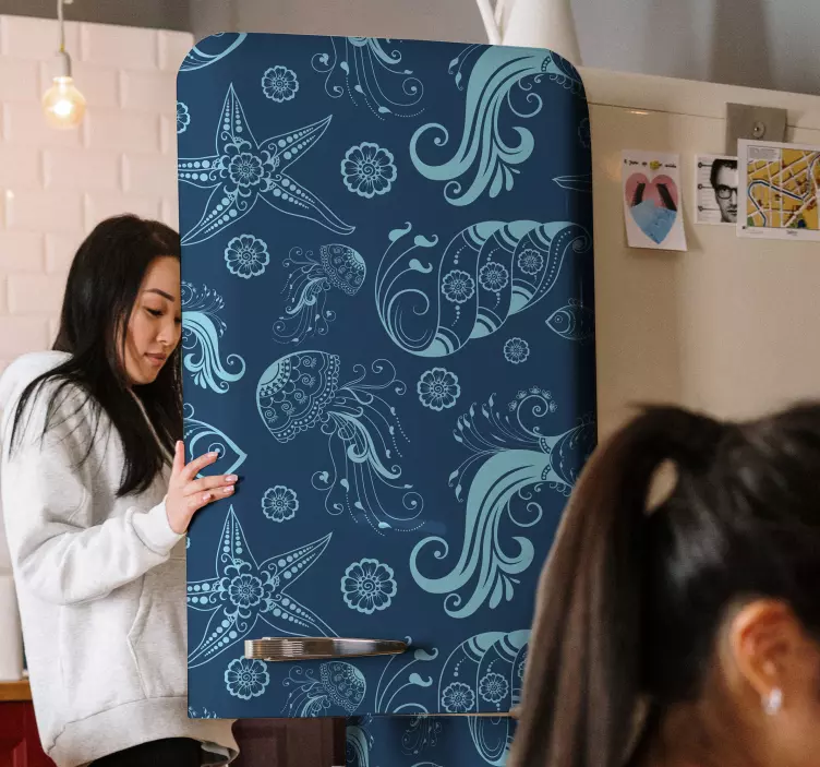 Autocolante para frigorífico frigorífico ornamental de vida marin - TenStickers