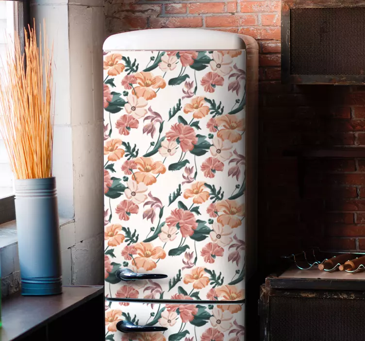 Autocolante para frigorífico Lindo padrão de flores em tons paste - TenStickers