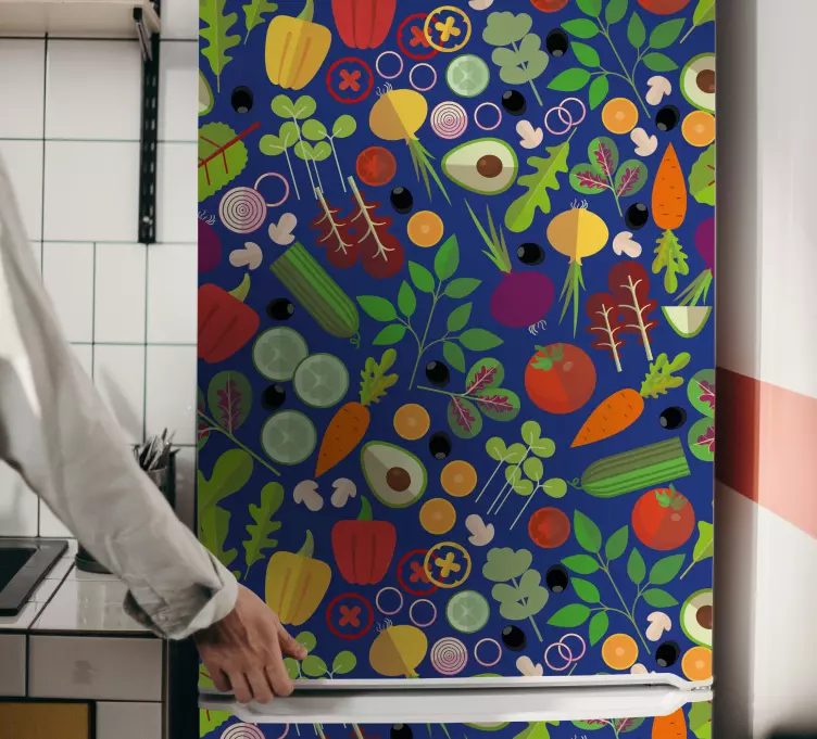 Autocolante para frigorífico Vegetais em fundo azul - TenStickers