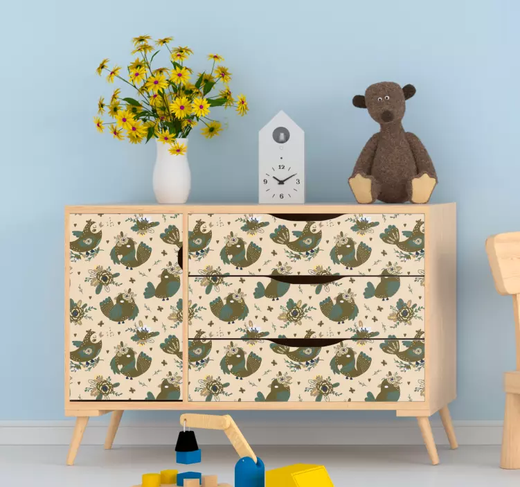 Autocolantes para móveis Pássaros e flores padrão oriental - TenStickers