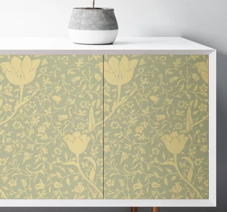 Autocolantes para móveis Sublte padrão floral dourado e verde - TenStickers