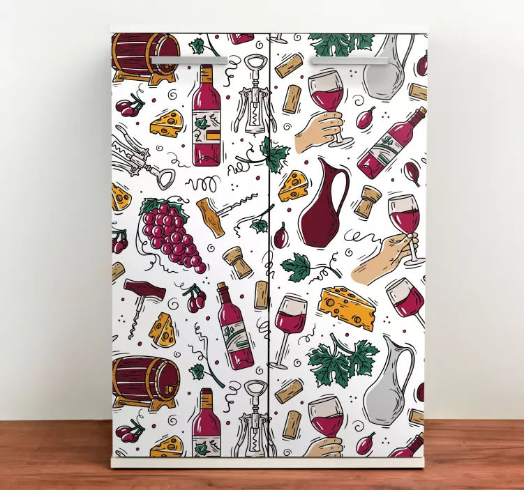 Autocolantes para móveis Uvas, vinho e queijo vintage - TenStickers