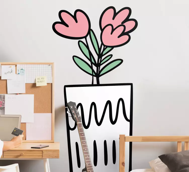 Autocolantes para portas Três tulipas rosa em vaso de flores - TenStickers