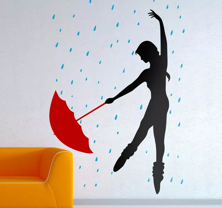 vinis decorativos menina dançando na chuva - TenStickers