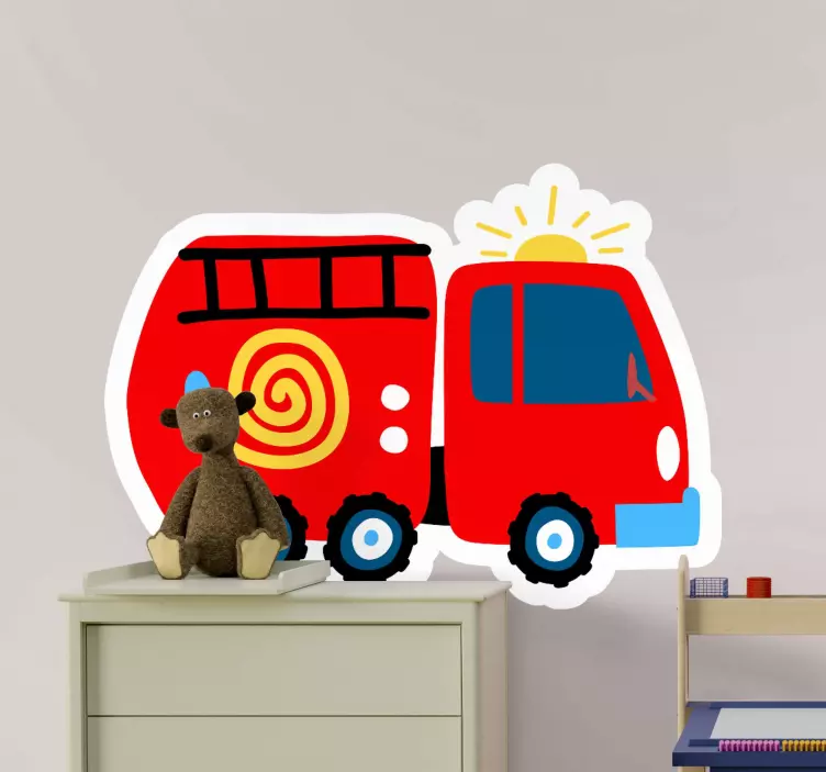Adesivos para decoração de quarto infantil Carro de bombeiro verm - TenStickers