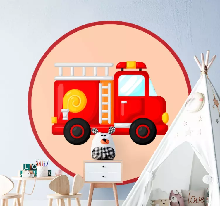 Adesivos para decoração de quarto infantil Carro de bombeiro verm - TenStickers