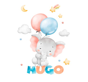 Autocolante animal elefante aquarela com nome - TenStickers