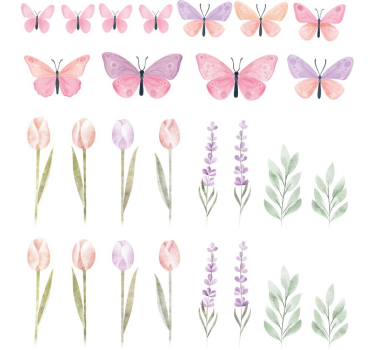 Autocolante para janela borboletas e tulipas - TenStickers
