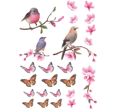 Autocolante para janela pássaros e borboletas coloridas - TenStickers