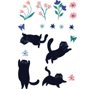 Autocolante para janela gatos pegando borboletas - TenStickers