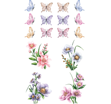 Autocolante para janela flores e borboletas coloridas - TenStickers