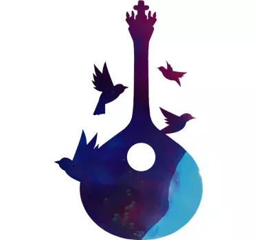 Autocolante Guitarra Fado Pássaros - TenStickers