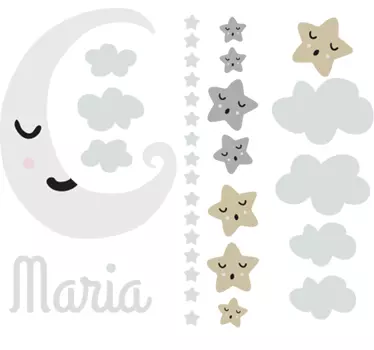 Adesivo infantil personalizado lua e estrela - TenStickers