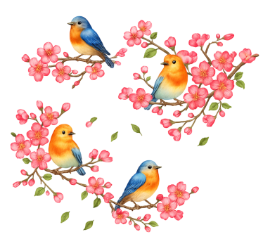 Autocolante para janela flores e pássaros rosa - TenStickers