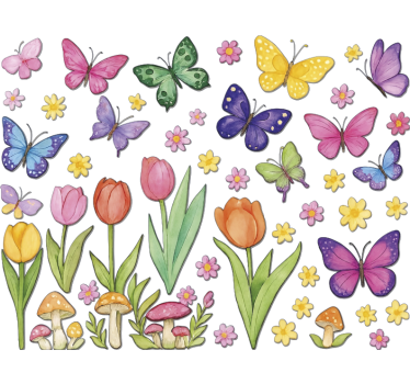 Autocolante para janela borboletas e plantas coloridas - TenStickers