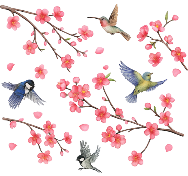 Autocolante para janela pássaros em galhos com flores - TenStickers