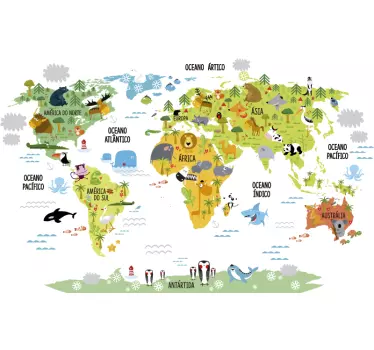 Autocolante decorativo mapa mundo Mapa mundial animal pt - TenStickers