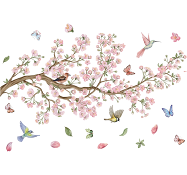 Autocolante para janela flores de cerejeira com pássaros - TenStickers