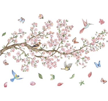 Autocolante de parede flores de cerejeira com pássaros - TenStickers